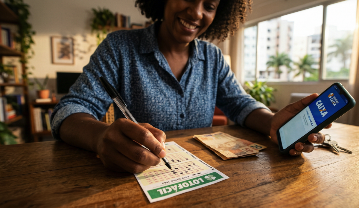 Apostador preenchendo bilhete para o resultado da Lotofácil de hoje concurso 3660.