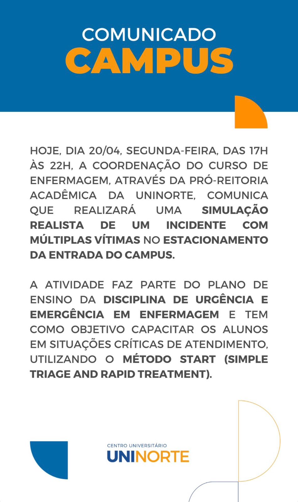 Uninorte realiza simulação de acidente com vítimas; saiba mais