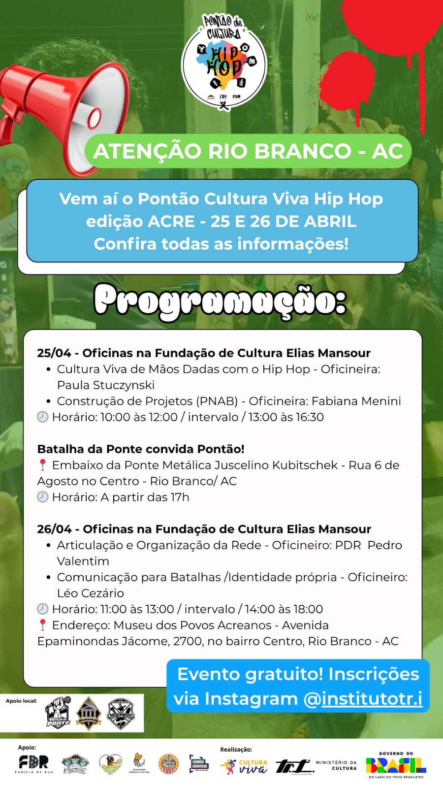 Oficinas gratuitas de Hip Hop chegam a Rio Branco; veja como participar