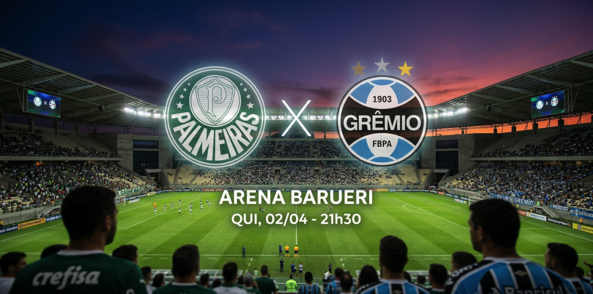 Onde assistir Palmeiras x Grêmio ao vivo hoje pelo Brasileirão 2026 na Arena Barueri.