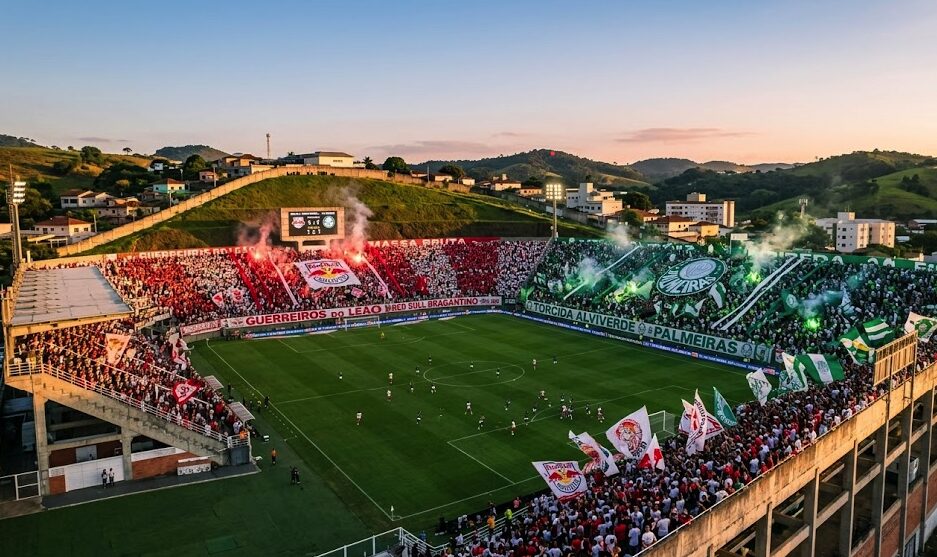 Estádio Nabi Abi Chedid lotado para o jogo Red Bull Bragantino x Palmeiras hoje pelo Brasileirão.