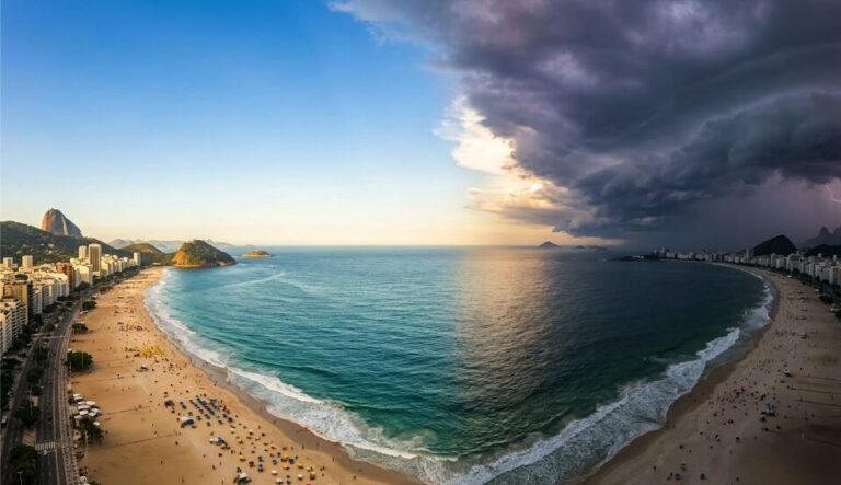 Previsão do tempo para o fim de semana no Brasil com sol e chuva.