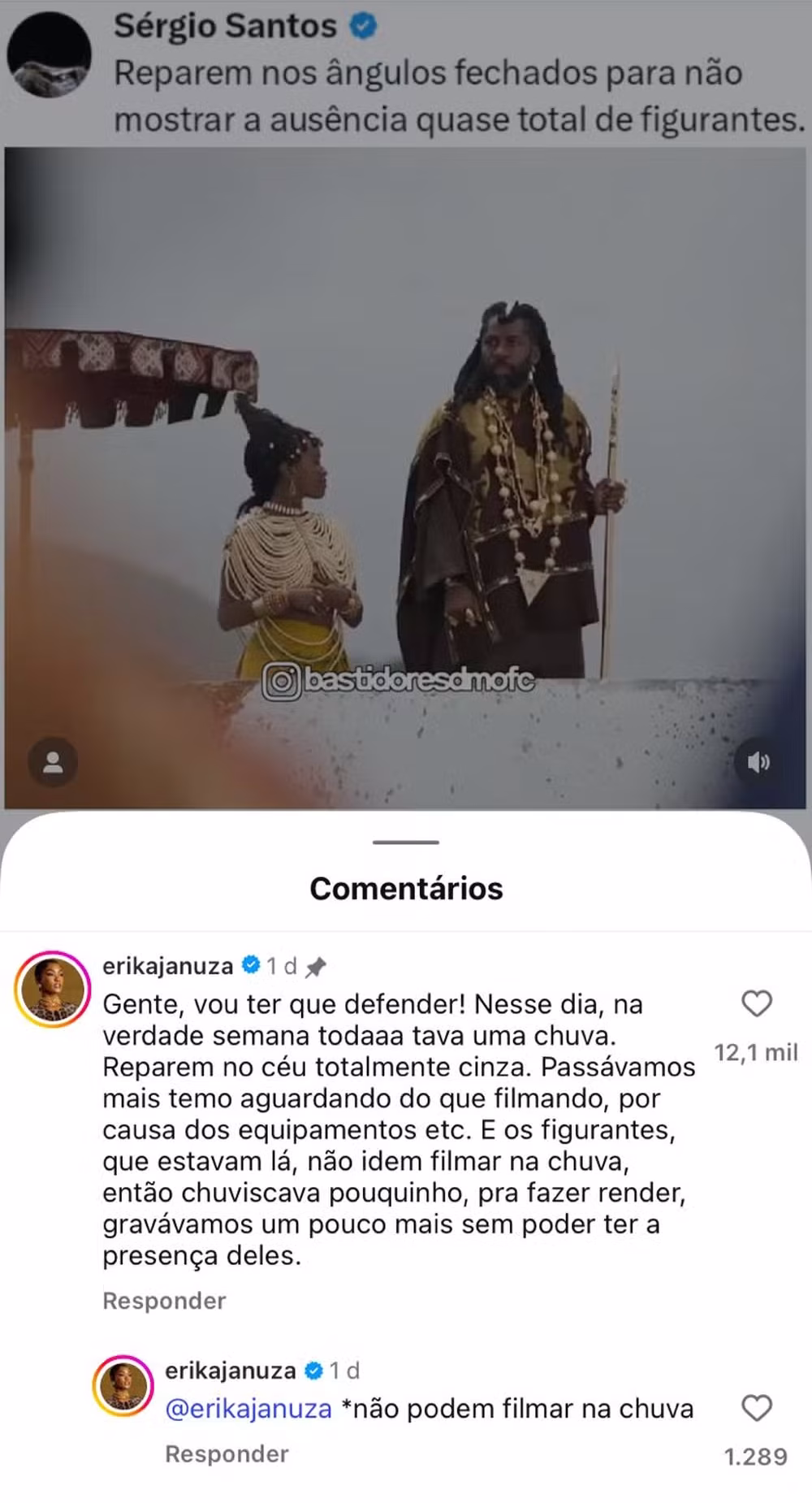 Atriz Erika Januza justifica falta de figurantes em cena e gera polêmica