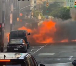Carro de empresa pública de transporte pega fogo e explode perto de Wall Street