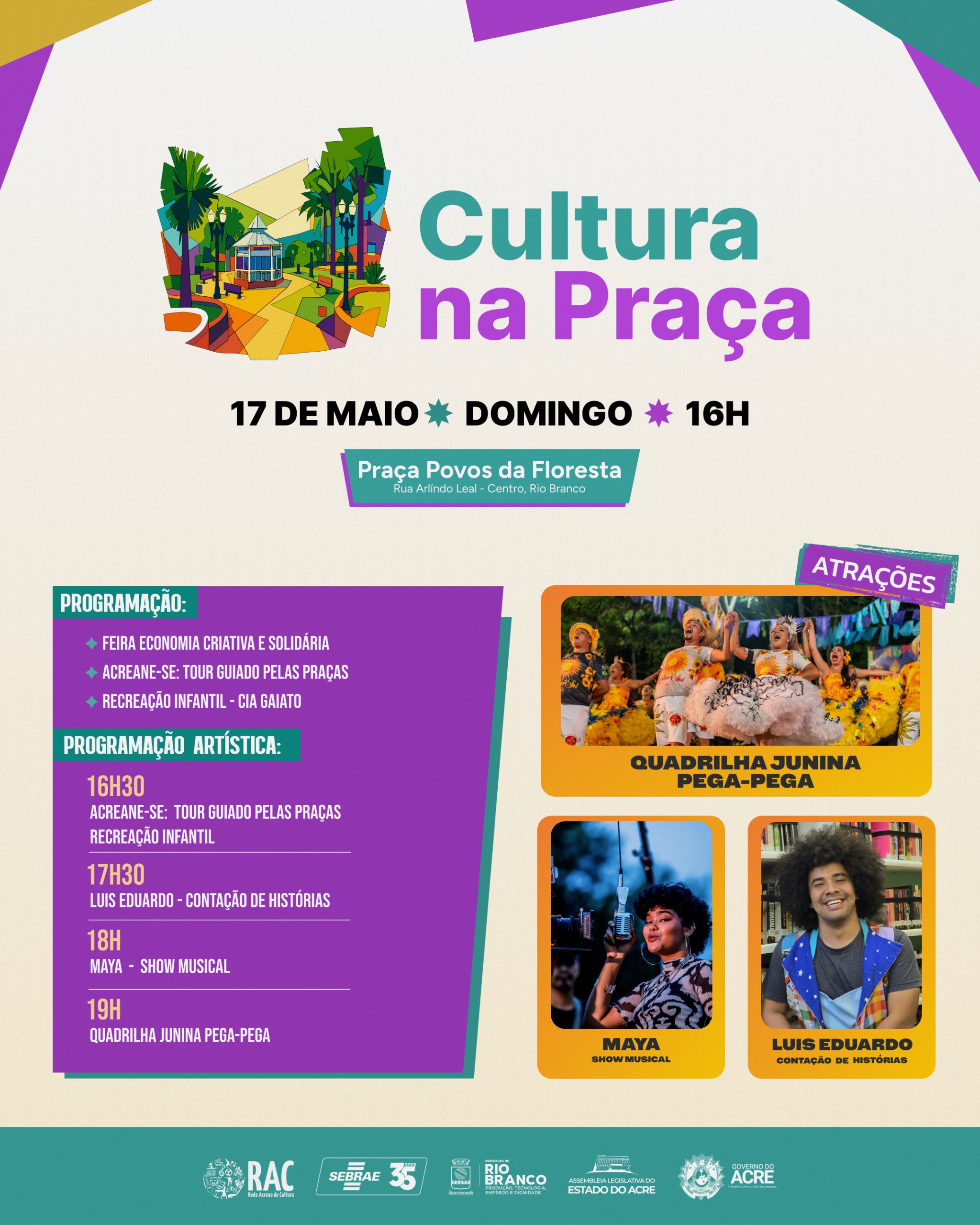 Quadrilha junina, música e feira criativa animam domingo em Rio Branco