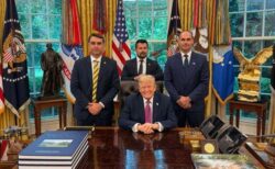 Imagem de Flávio Bolsonaro e Trump no Salão Oval é falsa e foi feita por IA
