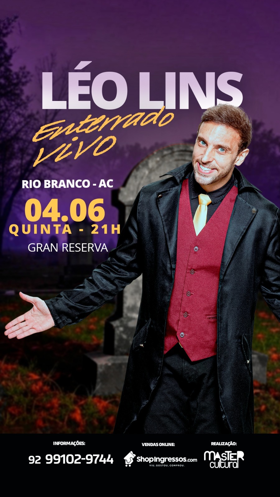 Léo Lins retorna a Rio Branco com show “Enterrado Vivo” em junho Leo Lins