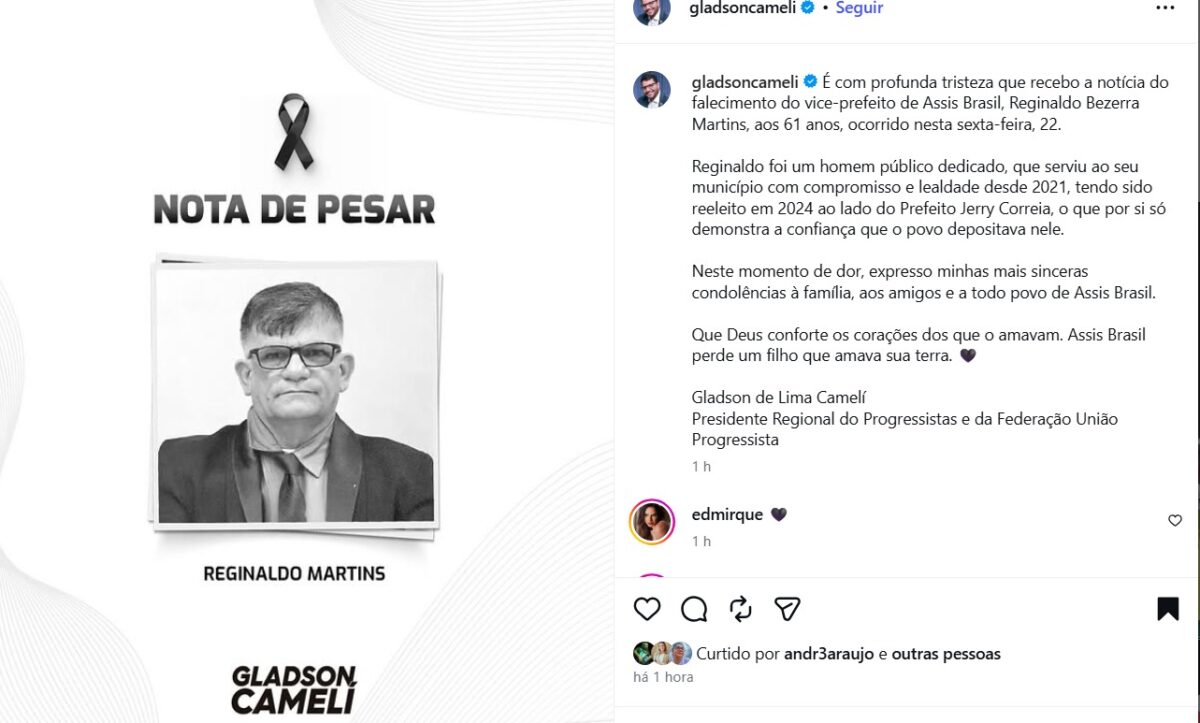 Autoridades polĂticas lamentam morte de vice-prefeito de Assis Brasil Autoridades polĂticas lamentam morte de vice-prefeito de Assis Brasil