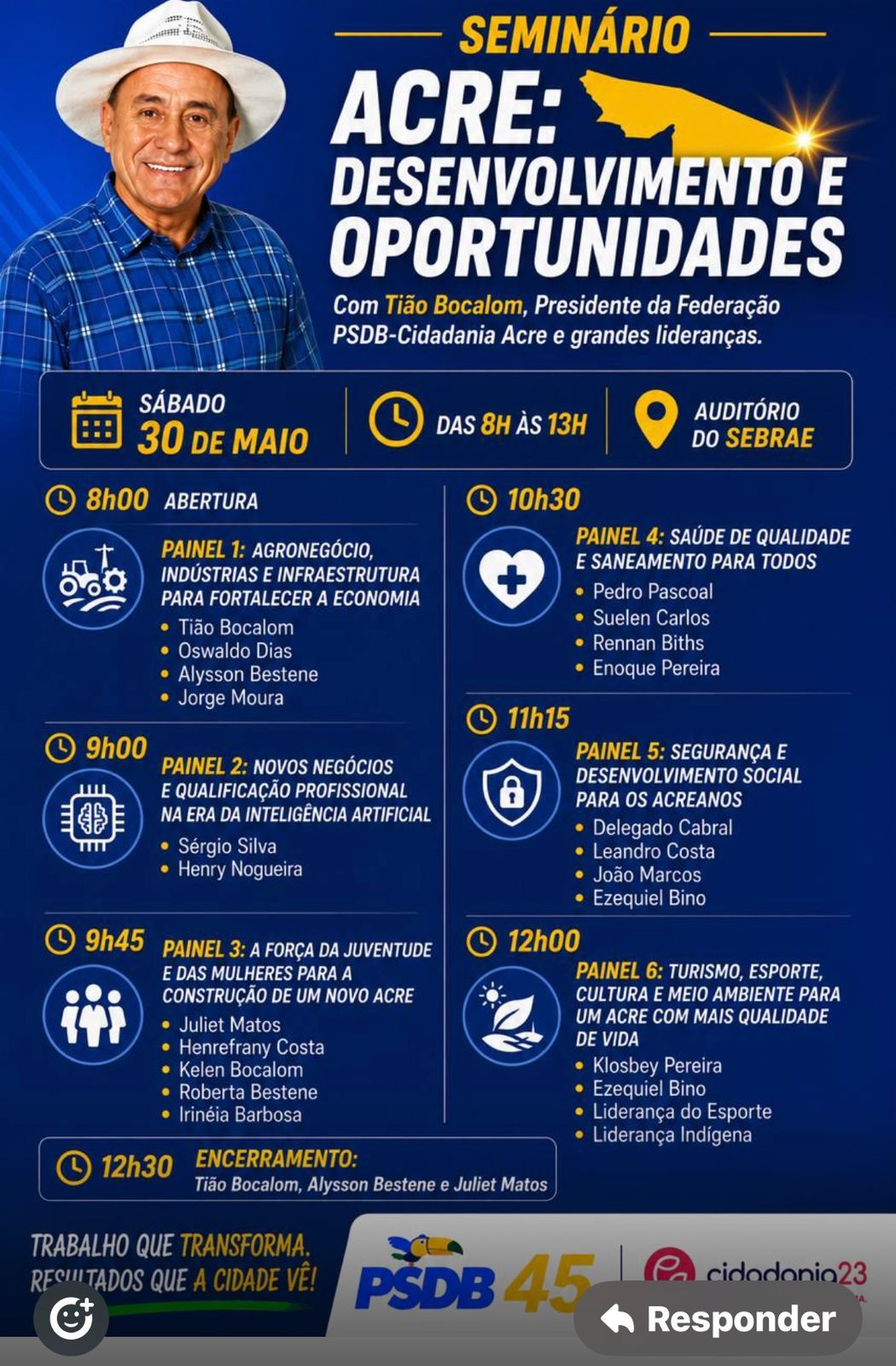 Bocalom e lideranças debatem desenvolvimento do Acre em seminário O seminário terá diversos painéis