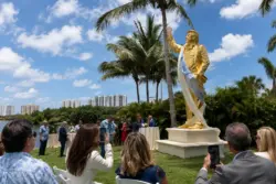 Líderes evangélicos inauguram estátua dourada de Trump na Flórida