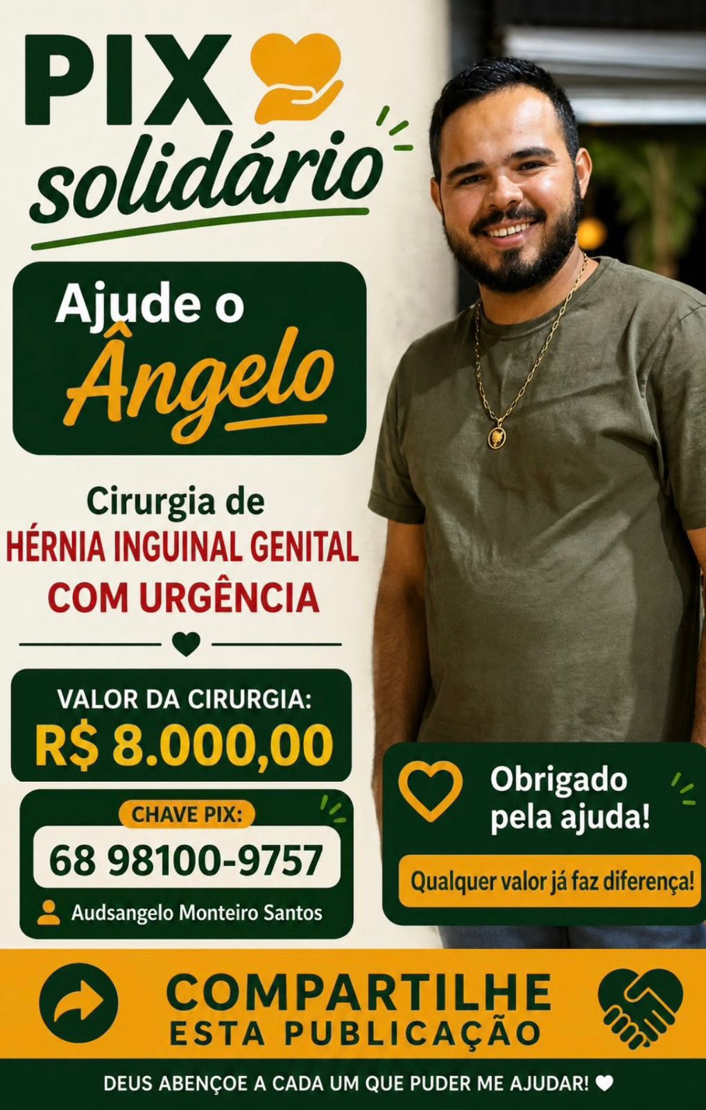 Jovem descobre hérnia com risco de necrose e faz campanha por cirurgia