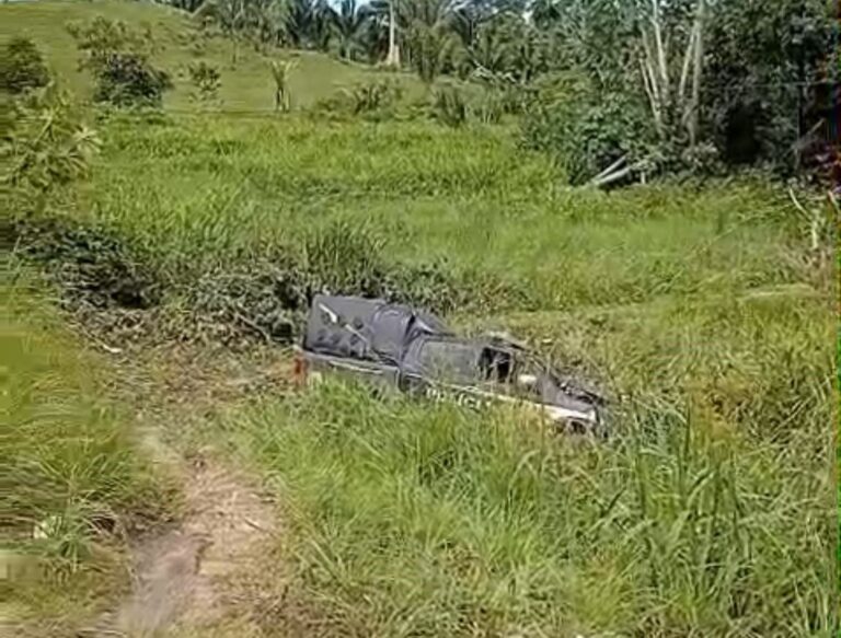 Caminhonete da Polícia Penal sai da pista ao tentar desviar de buraco em Cruzeiro do Sul