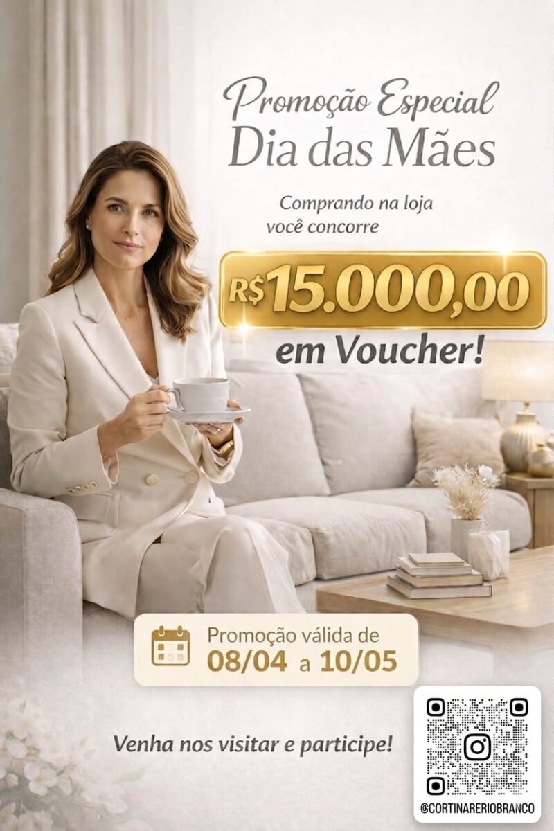 Cortinare lança sorteio de R$ 15 mil em voucher para o Dia das Mães