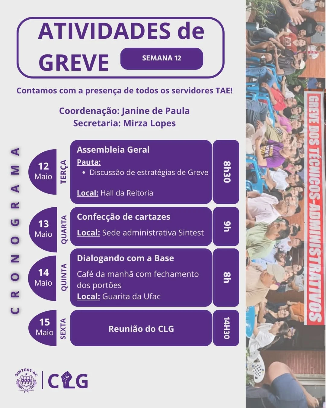 Sintest divulgou as atividades de greve