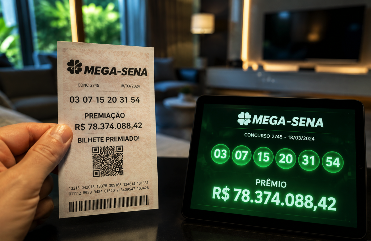 Apostador conferindo bilhete da Lotofácil 3685 e Quina 7025.
