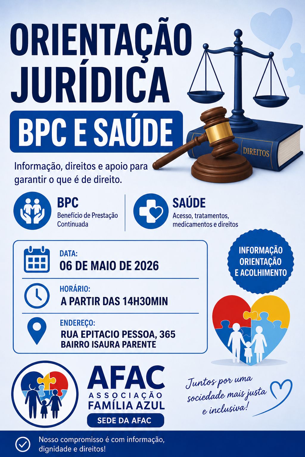 AFAC oferece orientação jurídica gratuita sobre BPC e saúde em Rio Branco