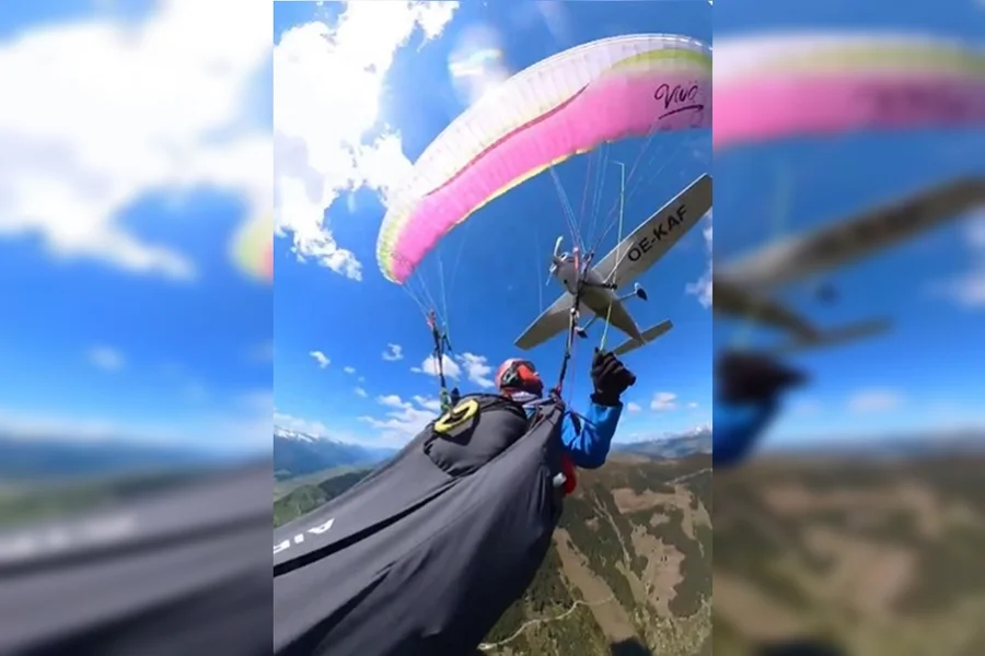 Praticante de parapente sobrevive após ser atingida por avião em pleno voo Praticante de parapente sobrevive após ser atingida por avião em pleno voo