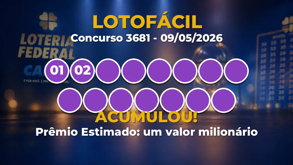 Resultado da Lotofácil de hoje, concurso 3681 (09/05): ACUMULOU! Resultado da Lotofácil de hoje, concurso 3681 (09/05): ACUMULOU!