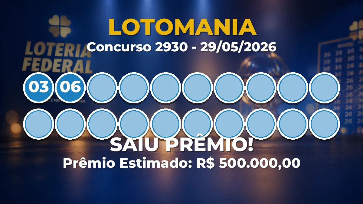 Resultado da Lotomania de hoje: confira os números do concurso 2930 Resultado da Lotomania de hoje: confira os números do concurso 2930