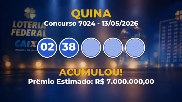 Resultado da Quina de hoje: prêmio acumula em R$ 7 milhões no concurso 7024