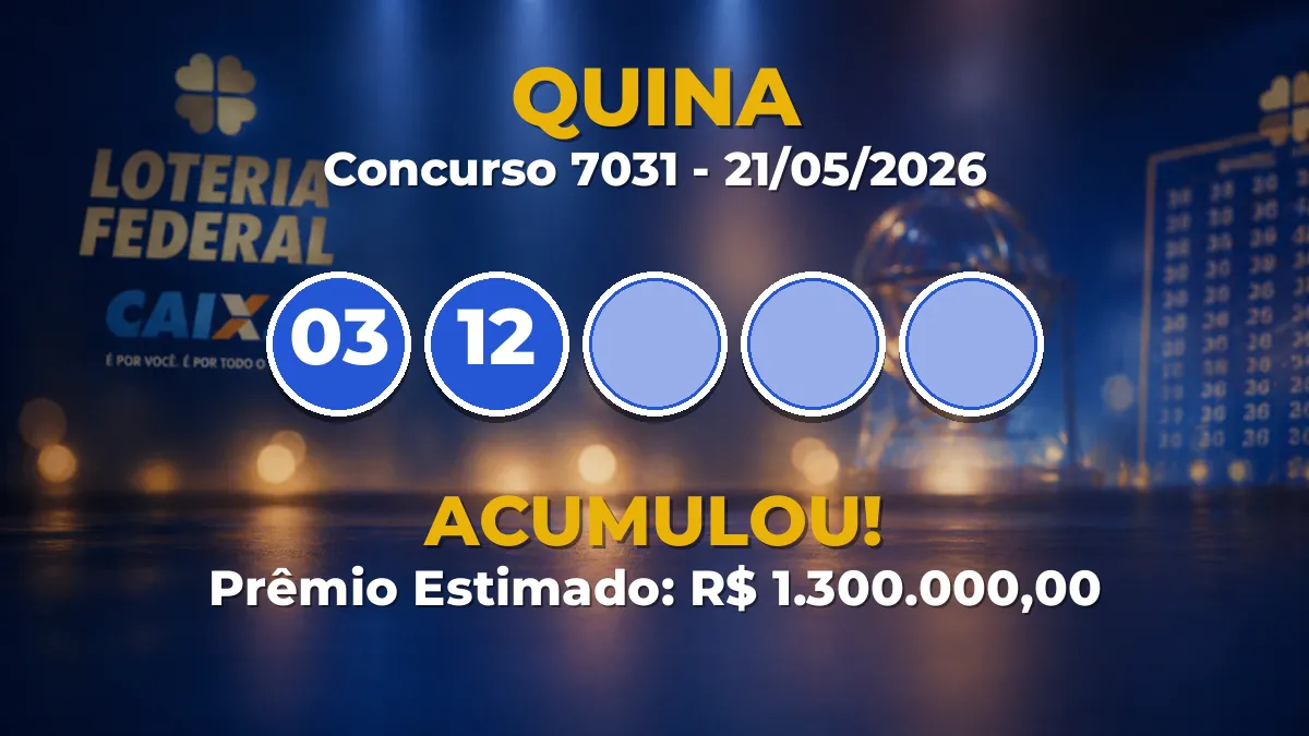 Resultado da Quina de hoje: veja as dezenas do concurso 7031 acumulado