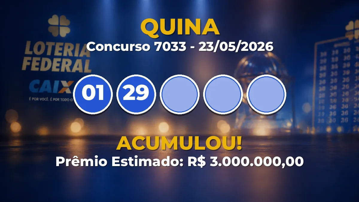 Resultado da Quina de hoje (concurso 7033): prêmio vai a R$ 3 milhões