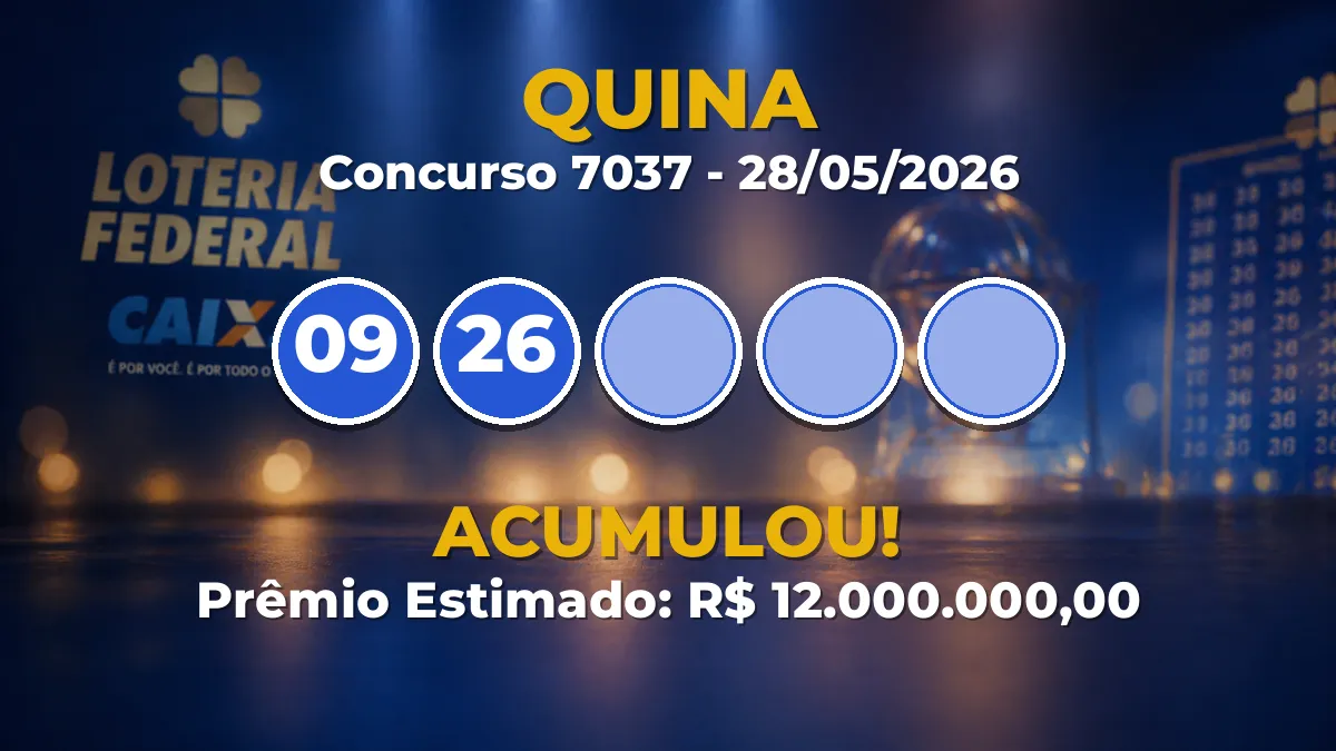 Resultado da Quina de hoje: concurso 7037 acumula para R$ 12 milhões Resultado da Quina de hoje: concurso 7037 acumula para R$ 12 milhões