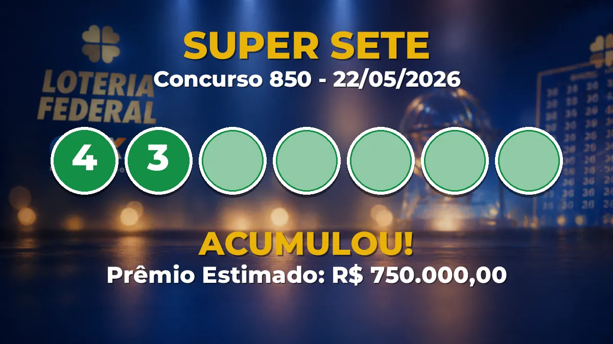Resultado da Super Sete de hoje (concurso 850): prêmio vai a R$ 750.000,00 Resultado da Super Sete de hoje (concurso 850): prêmio vai a R$ 750.000,00