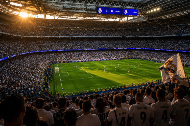 Estádio Santiago Bernabéu lotado para a partida entre Real Madrid e Real Oviedo por La Liga.