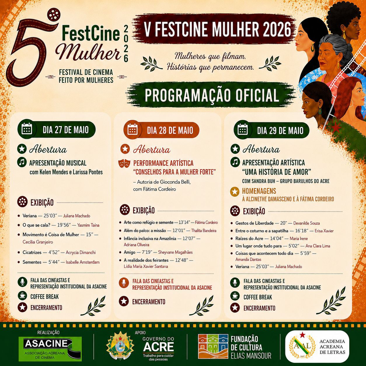 V FestCine Mulher divulga programação com oficinas e homenagens no Acre