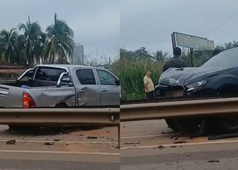 Duas caminhonetes se envolvem em acidente em frente ao Tonicão