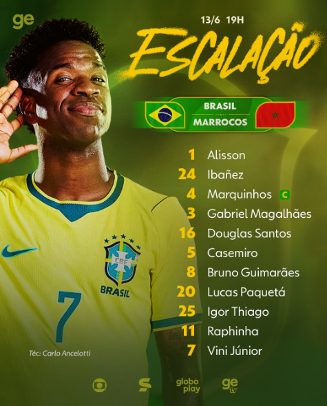 Novidades? Ancelotti divulga escalação do Brasil para jogo deste sábado Novidades? Ancelotti divulga escalação do Brasil para jogo deste sábado