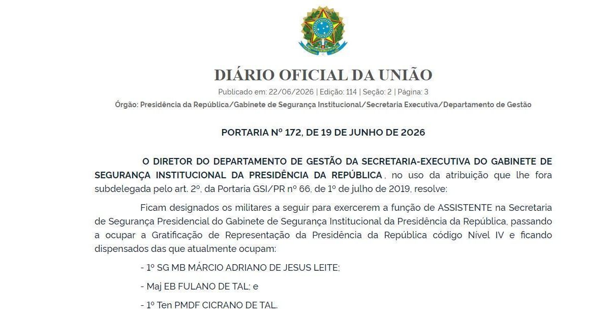 Governo nomeia “Fulano” e “Cicrano de tal” como assistentes do GSI de Lula Governo nomeia “Fulano” e “Cicrano de tal” como assistentes do GSI de Lula