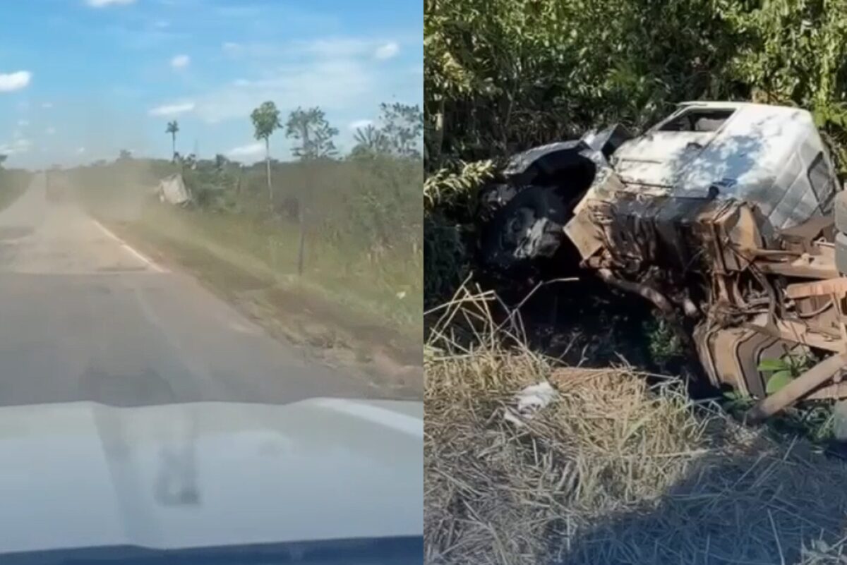 Um caminhão tombou na BR-364, entre Sena Madureira e Rio Branco