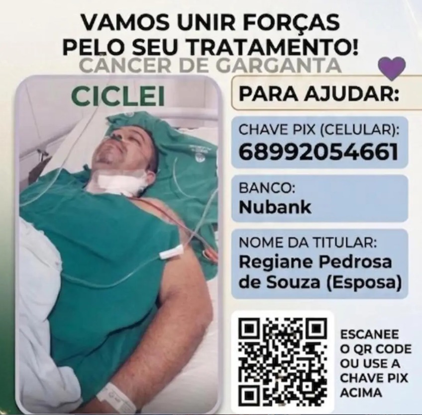 Campanha mobiliza doações para tratamento de acreano com câncer