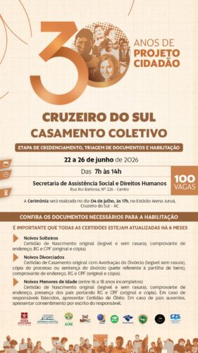 TJAC abre inscrições para casamento coletivo TJAC abre inscrições para casamento coletivo