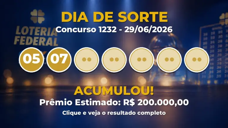 Resultado da Dia de Sorte de hoje: concurso 1232 acumula para R$ 200.000,00