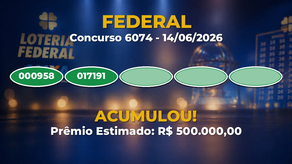 Resultado da Federal de hoje: veja as dezenas do concurso 6074 acumulado Resultado da Federal de hoje: veja as dezenas do concurso 6074 acumulado