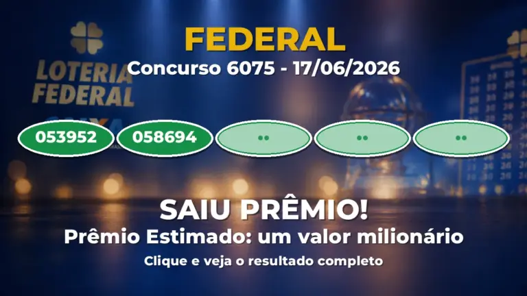 Resultado da Federal de hoje: confira os números do concurso 6075