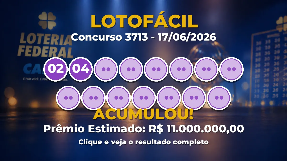 Resultado da Lotofácil de hoje (concurso 3713): prêmio vai a R$ 11 milhões Resultado da Lotofácil de hoje (concurso 3713): prêmio vai a R$ 11 milhões