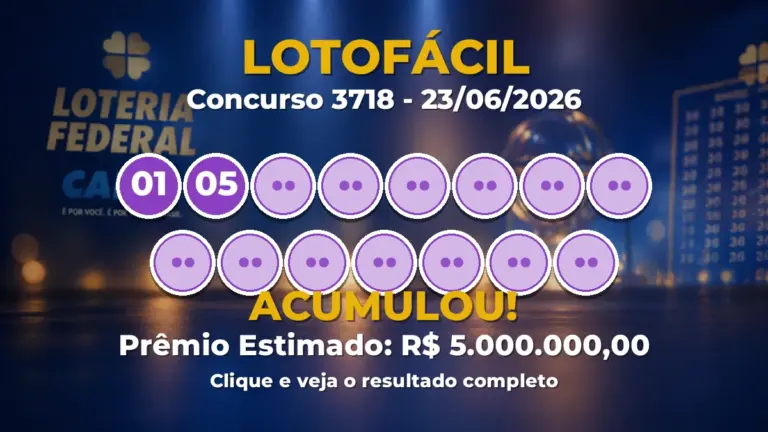 Resultado da Lotofácil de hoje: veja as dezenas do concurso 3718 acumulado