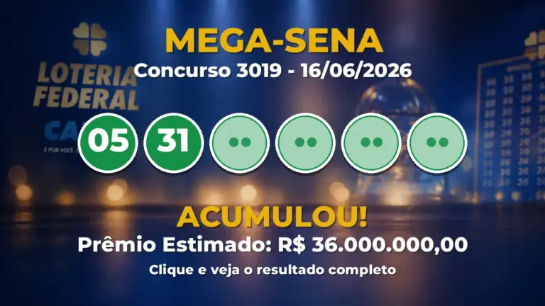 Resultado da Mega-Sena de hoje: veja as dezenas do concurso 3019 acumulado