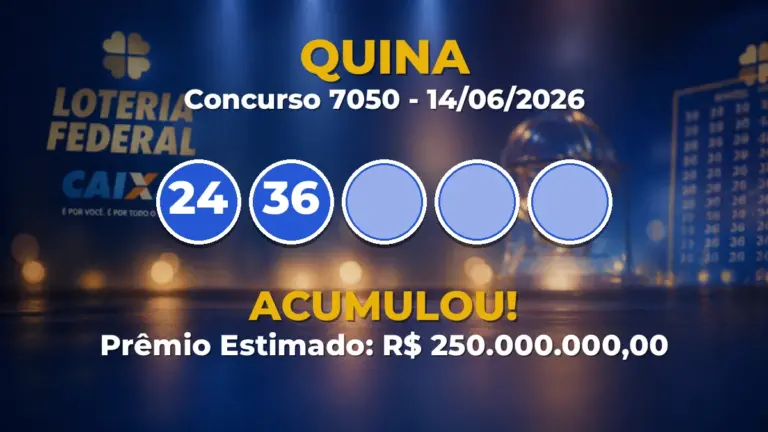 Resultado da Quina de hoje: prêmio acumula em R$ 250 milhões no concurso 7050