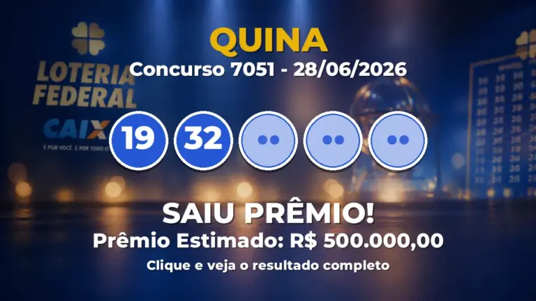 Resultado da Quina de hoje: confira os números do concurso 7051