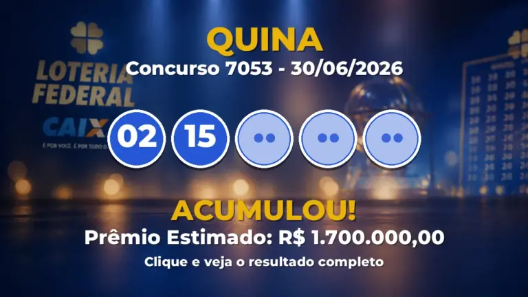 Resultado da Quina de hoje: veja as dezenas do concurso 7053 acumulado