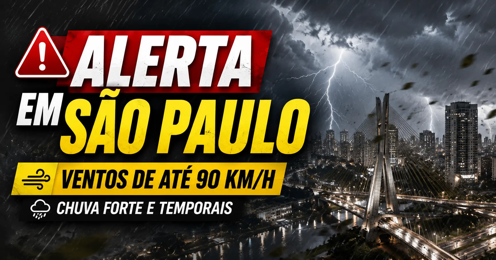 Defesa Civil alerta para ventos de até 90 km/h