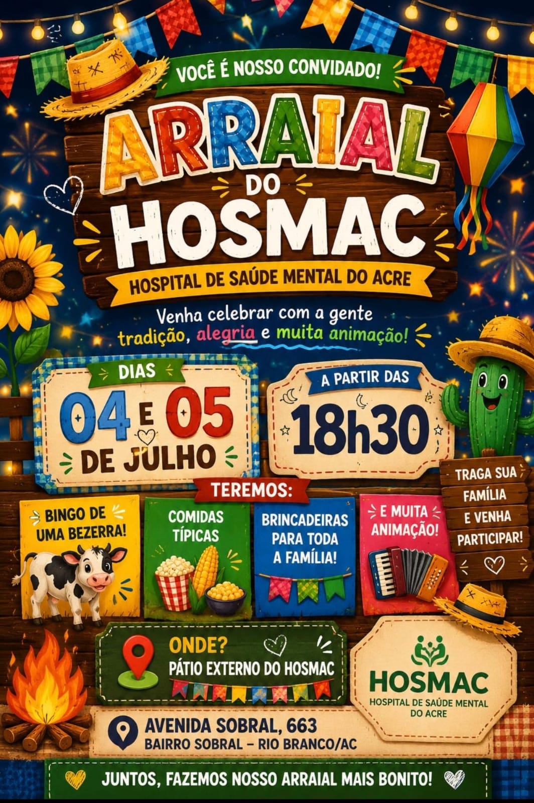 HOSMAC promove arraial com bingo de bezerra e atrações para famílias