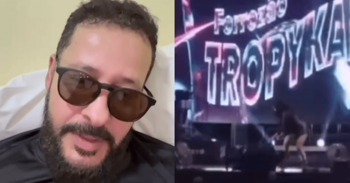 Cantor cai do palco em PE e vai para o hospital; veja momento Cantor cai do palco em PE e vai para o hospital; veja momento