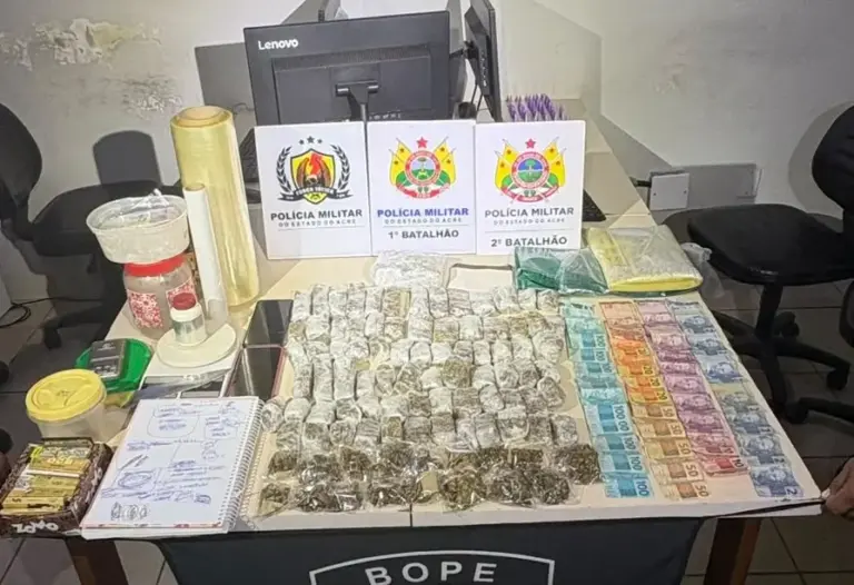 os policiais encontraram nas sacolas transportadas por Sandro 75 invólucros de substância análoga à skank