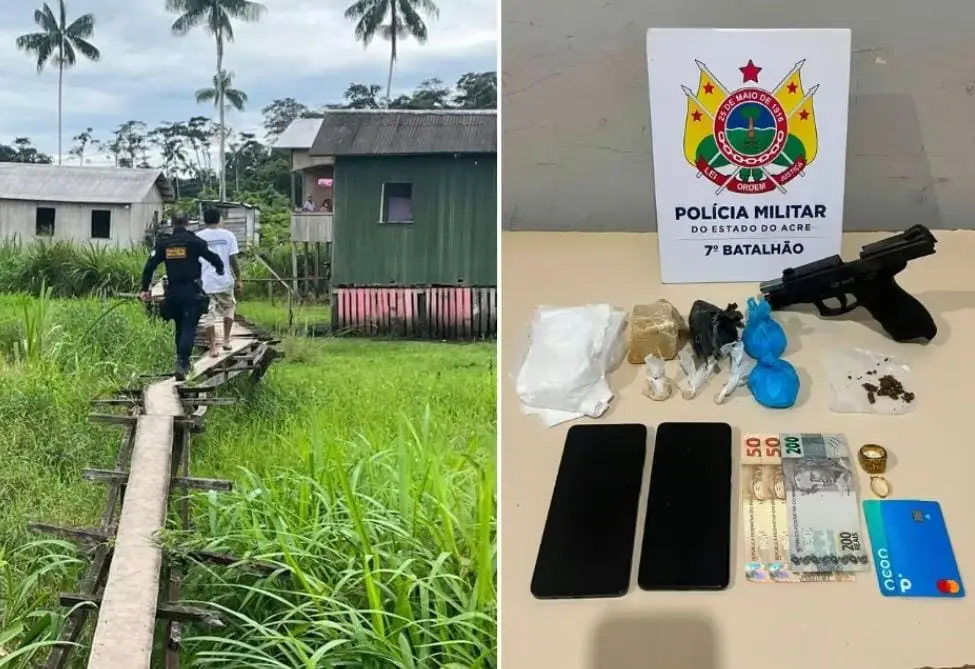 Polícia fecha ponto de tráfico e apreende arma de fogo no interior do Acre Polícia fecha ponto de tráfico e apreende arma de fogo no interior do Acre